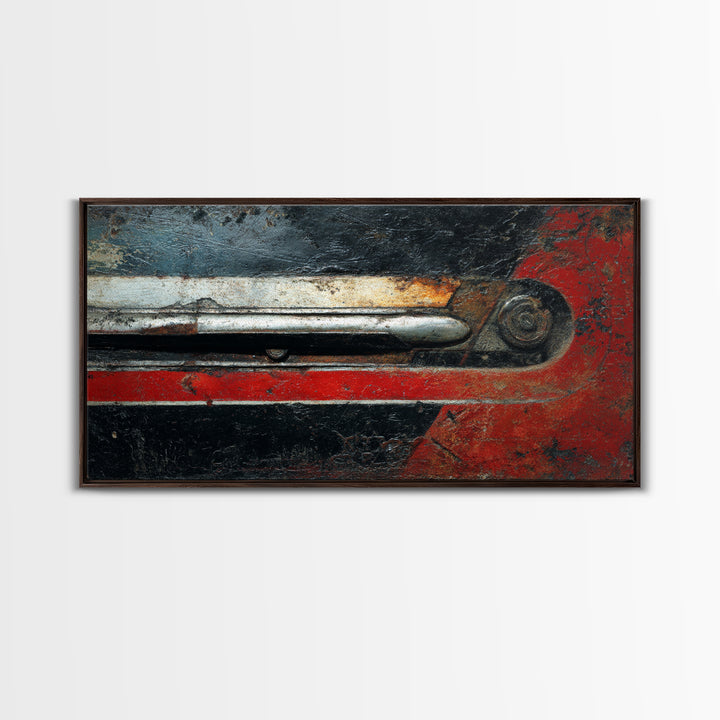 Black and Red Racing Stripe Abstraction Framed Canvas Print, Garage Art, Luxury Decor, Garage Decor, Abstract Art, Motor, GAR-2x1-8
