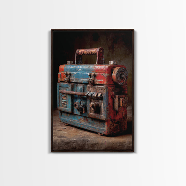 Old Toolbox with Oil Stained Rag Still Framed Canvas Print, Garage Art, Wall Decor, Garage Decor, Oil Painting, Motor, GAR-2x3-59