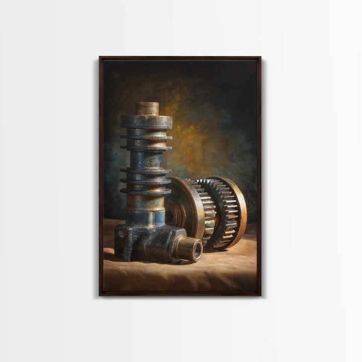 Camshaft and Gears Industrial Still Life Canvas Print, Garage Art, Garage, Garage Decor, Oil Painting, Motor, Tattoo Art, GAR-2x3-95
