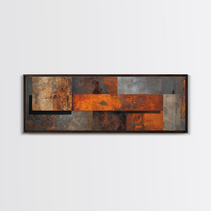Steel and Rust Texture Abstract Panel Framed Canvas Print, Garage Art, Garage Art Poster, Garage Decor, Fine Art, Motor, GAR-3x1-15