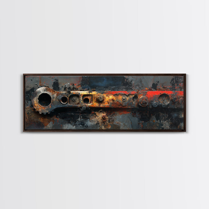 Black and Red Racing Stripe Abstraction Framed Canvas Print, Garage Art, Room Decor, Garage Decor, Fine Art, Motor, Canvas Art, GAR-3x1-52