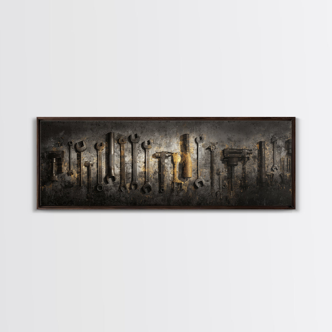 Garage Tool Silhouettes Arranged as Graphic Icons Canvas Print, Garage Art, Art, Garage Decor, Fine Art, Motor, Car Art, GAR-3x1-78