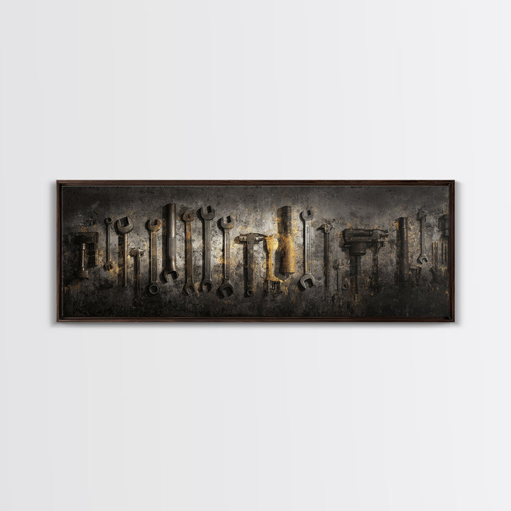 Garage Tool Silhouettes Arranged as Graphic Icons Canvas Print, Garage Art, Art, Garage Decor, Fine Art, Motor, Car Art, GAR-3x1-78