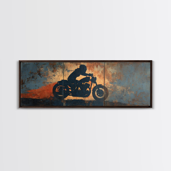 Motorcycle Rider Silhouette Canvas Print, Garage Art, Minimalist Decor, Garage Decor, Oil Painting, Motor, Metal Art, GAR-3x1-88
