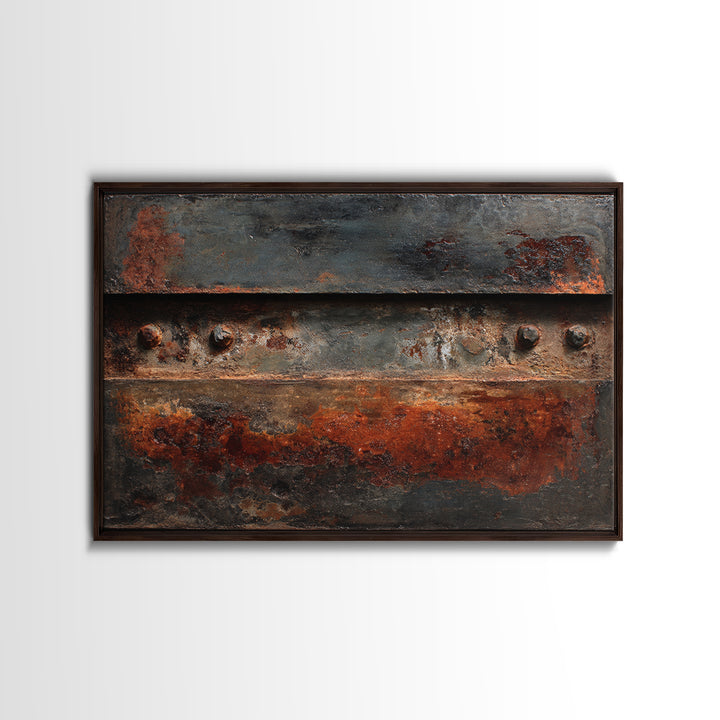 Steel and Rust Texture Abstract Panel Framed Canvas Print, Garage Art, Autumn Wall Art, Garage Decor, Fine Art, Motor, GAR-3x2-27