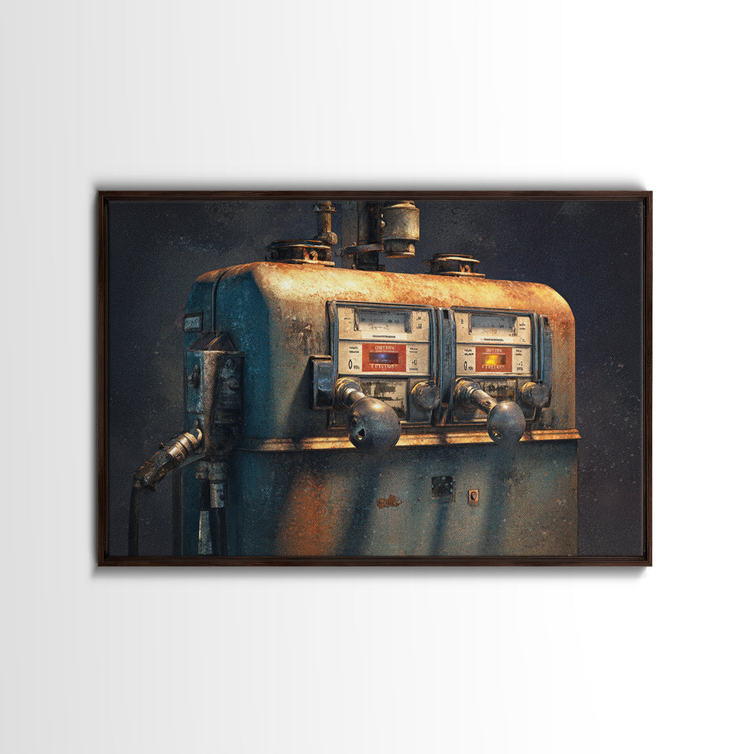 Retro Gas Pump Illustration Canvas Print, Garage Art, Industrial Wall Art, Garage Decor, Fine Art, Motor, Modern Decor, GAR-3x2-33