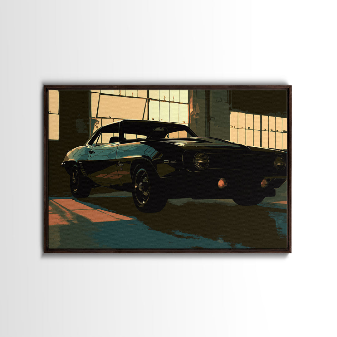 Desert Highway with Muscle Car Silhouette Canvas Print, Garage Art, Automotive Decor, Garage Decor, Oil Painting, Motor, GAR-3x2-73