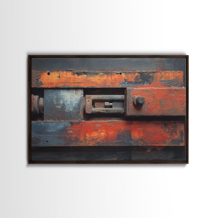 Steel and Rust Texture Abstract Panel Framed Canvas Print, Garage Art, Minimalist Decor, Garage Decor, Abstract Art, Motor, GAR-3x2-99