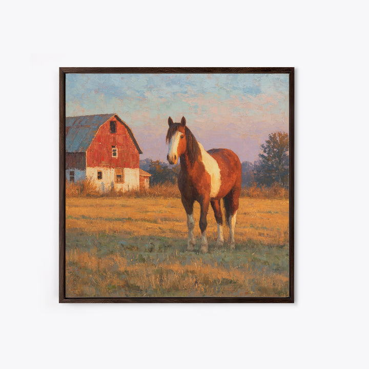 Quiet Horse Pasture at Sunset Framed Canvas Print, Guest Bedroom Art, Downloadable Prints, Bedroom Decor, Fine Art, Guest, GBA-1x1-21