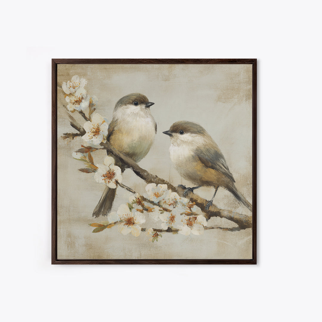 Small Bird Pair on Flowering Branch Framed Canvas Print, Guest Bedroom Art, Home, Bedroom Decor, Guest, Bedroom Wall Art, GBA-1x1-28