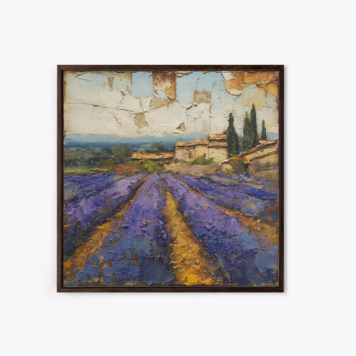 Lavender Field under Pale Sky Framed Canvas Print, Guest Bedroom Art, Bedroom Wall Art, Bedroom Decor, Oil Painting, Guest, GBA-1x1-43