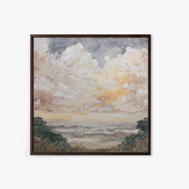 Romantic Cloudscape in Blush and Ivory Framed Canvas Print, Guest Bedroom Art, Statement Artwork, Bedroom Decor, Guest, GBA-1x1-83