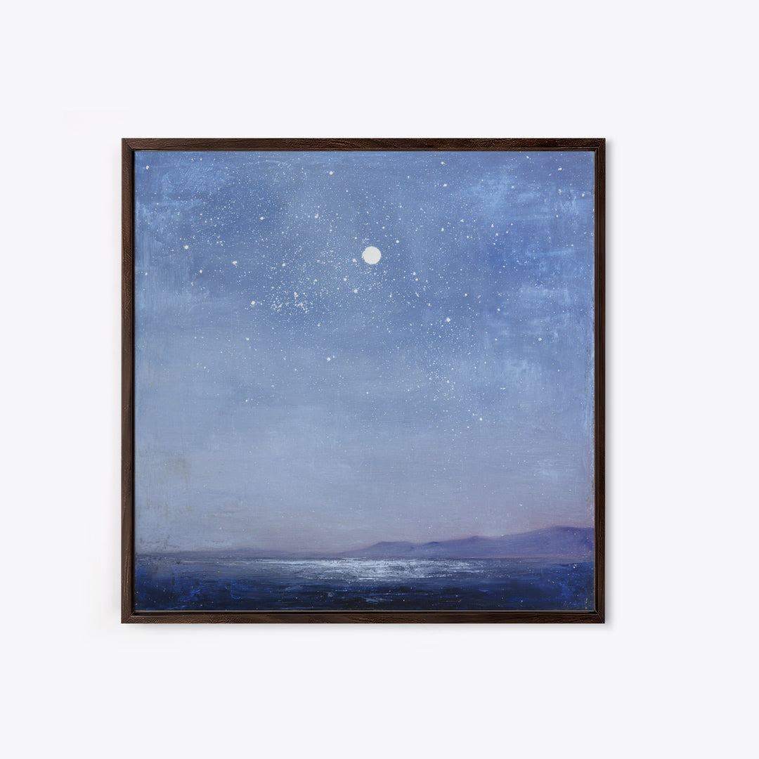 Minimal Moon and Stars Composition Framed Canvas Print, Guest Bedroom Art, Textured Painting, Bedroom Decor, Fine Art, Guest, GBA-1x1-88