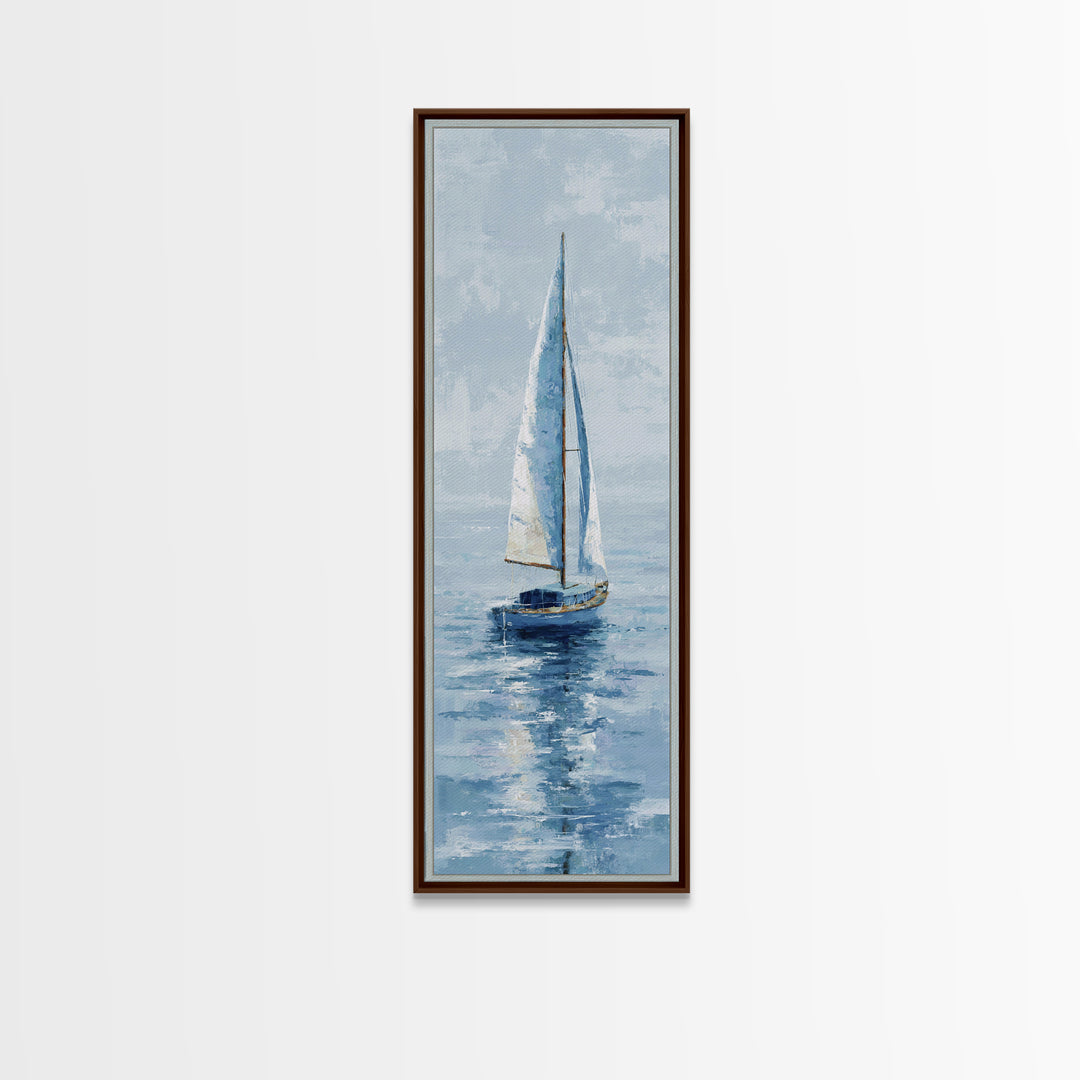 Soft Watercolor Sailboat on Quiet Water Framed Canvas Print, Guest Bedroom Art, Funky Wall Art, Bedroom Decor, Oil Painting, GBA-1x3-54