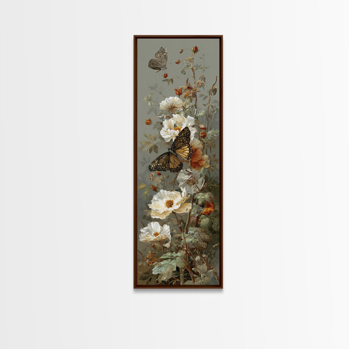 Garden Butterfly and Flowers Specimen Study Canvas Print, Guest Bedroom Art, Digital Print, Bedroom Decor, Oil Painting, Guest, GBA-1x3-59
