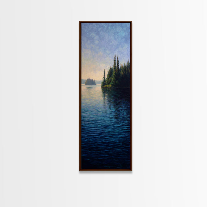 Quiet Lake Landscape at Early Morning Framed Canvas Print, Guest Bedroom Art, Neutral Decor, Bedroom Decor, Oil Painting, Guest, GBA-1x3-62
