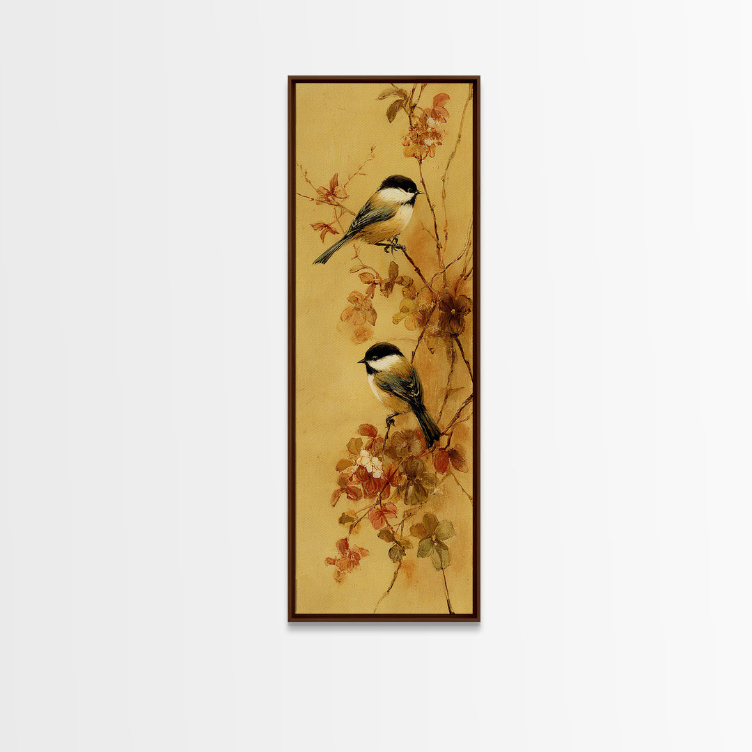 Small Bird Pair on Flowering Branch Framed Canvas Print, Guest Bedroom Art, Framed Wall Art, Bedroom Decor, Watercolor Art, GBA-1x3-64