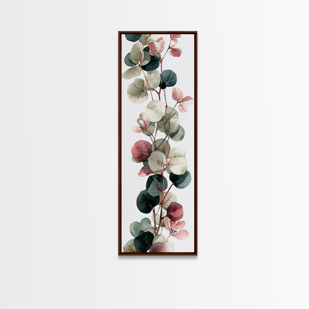 Calming Eucalyptus Watercolor Branches Framed Canvas Print, Guest Bedroom Art, Farmhouse Wall Art, Bedroom Decor, GBA-1x3-70
