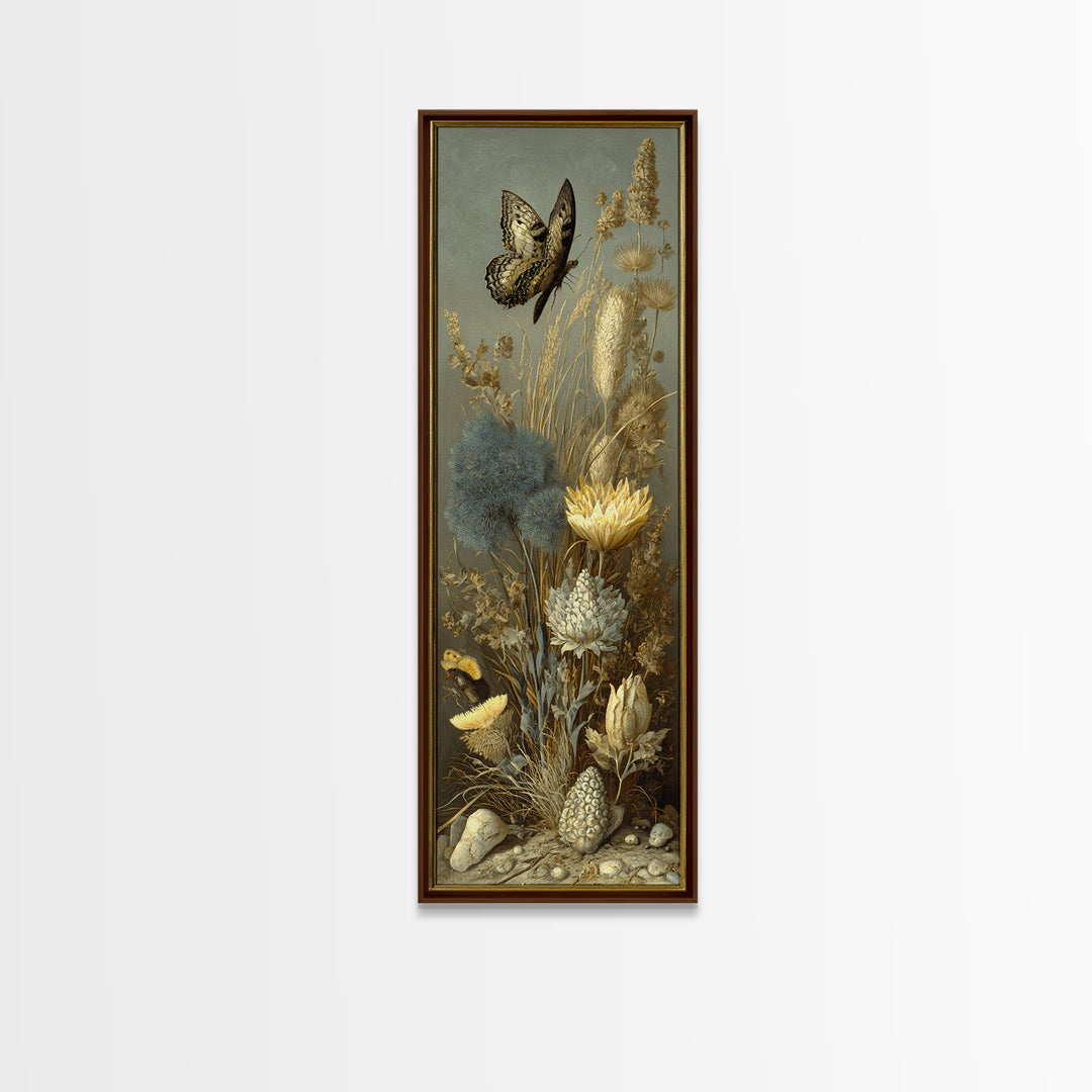 Garden Butterfly and Flowers Specimen Study Canvas Print, Guest Bedroom Art, Set of 3 Wall Art, Bedroom Decor, Guest, GBA-1x3-83
