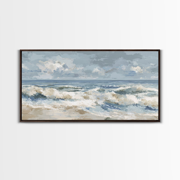 Coastal Dunes in Pale Blue and Sand Framed Canvas Print, Guest Bedroom Art, Home Decor, Bedroom Decor, Fine Art, Guest, GBA-2x1-1