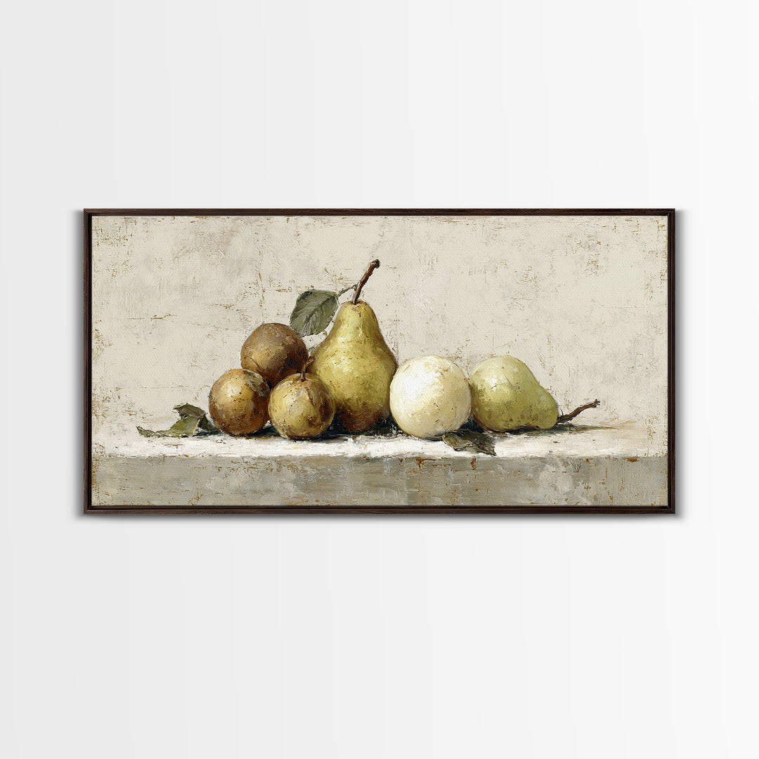 Classic Pear Still Life for Cozy Hospitality Framed Canvas Print, Guest Bedroom Art, Fine Art Print, Bedroom Decor, Guest, GBA-2x1-16