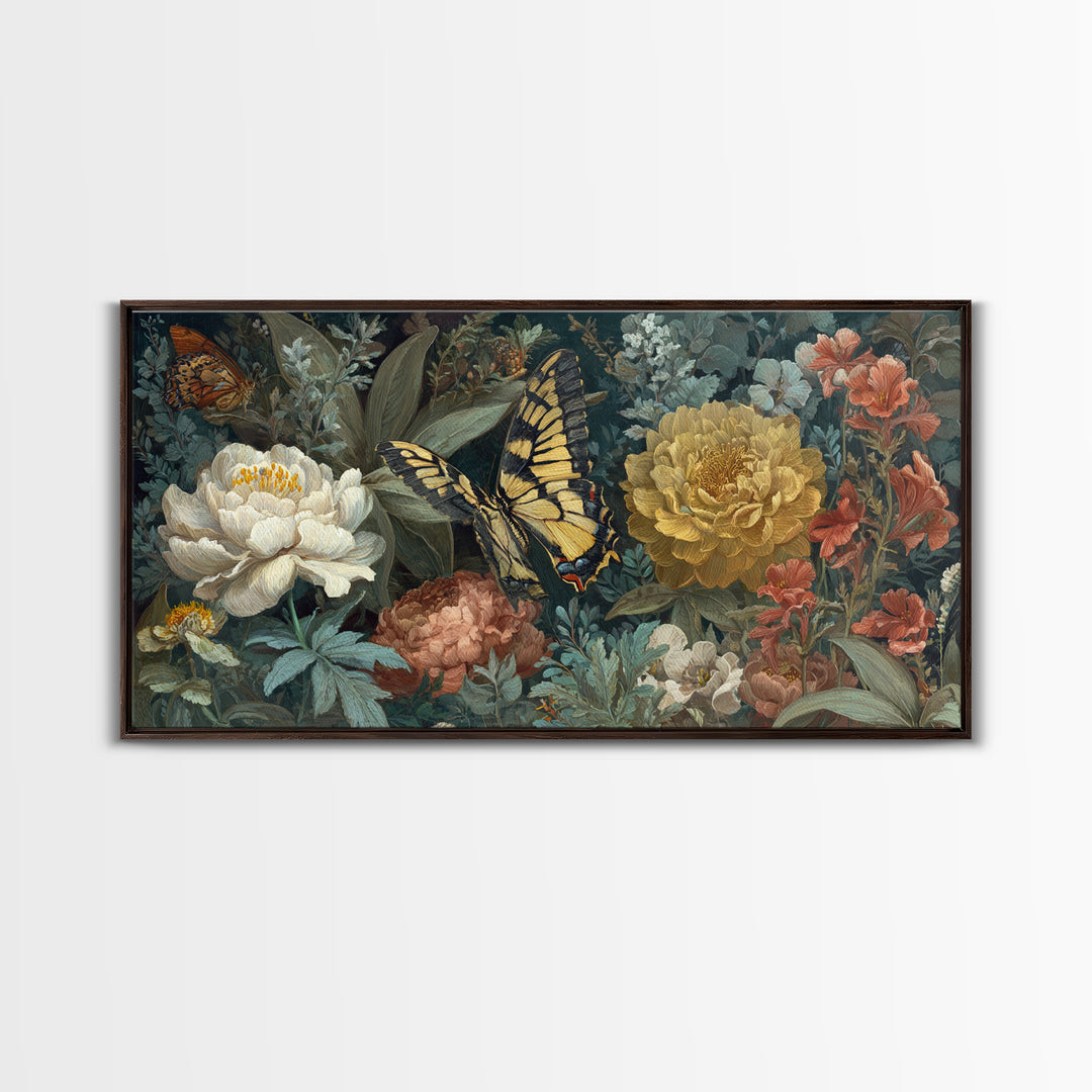 Garden Butterfly and Flowers Specimen Study Canvas Print, Guest Bedroom Art, Downloadable Prints, Bedroom Decor, Guest, GBA-2x1-19