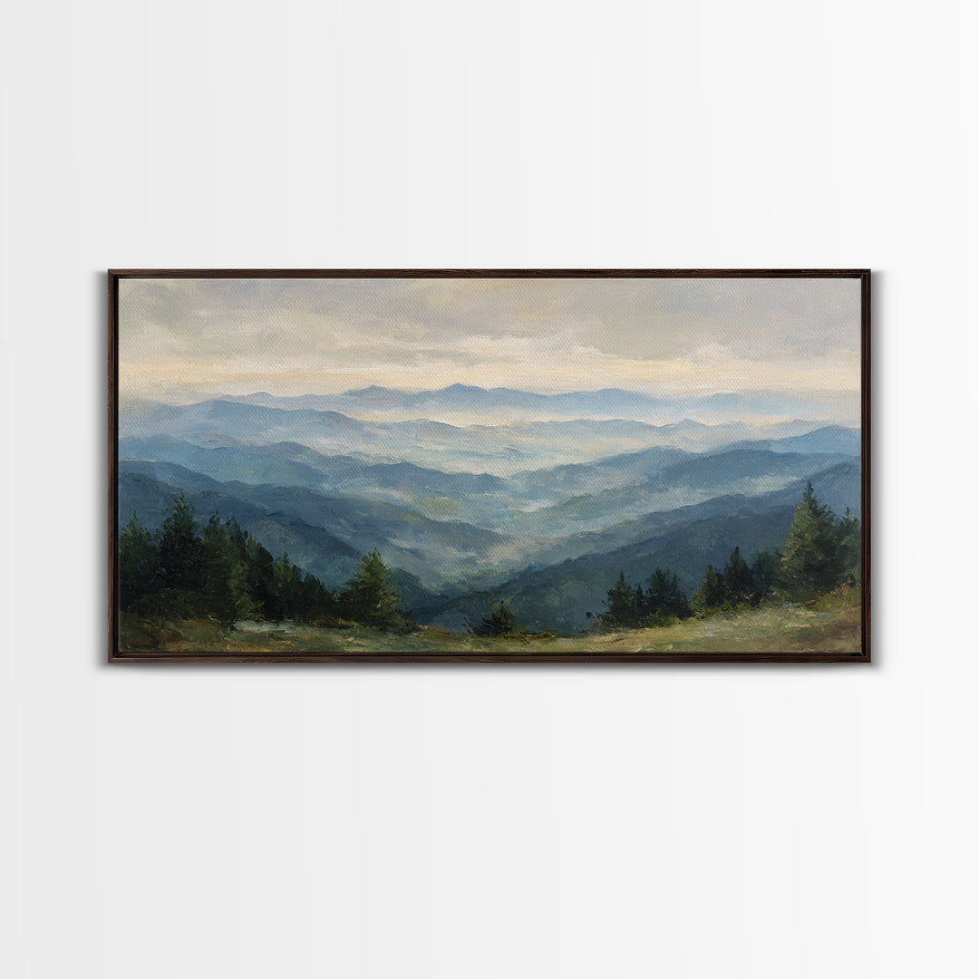 Soft Mountain Horizon Framed Canvas Print, Guest Bedroom Art, Bedroom Decor, Oil Painting, Guest, Above Bed Decor, GBA-2x1-3