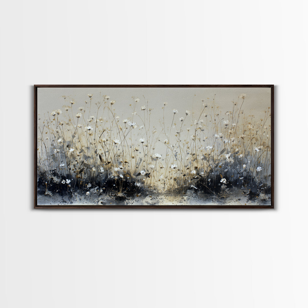 Sunlit Meadow with Delicate Flowers Framed Canvas Print, Guest Bedroom Art, Bedroom Decor, Watercolor Art, Guest, GBA-2x1-35
