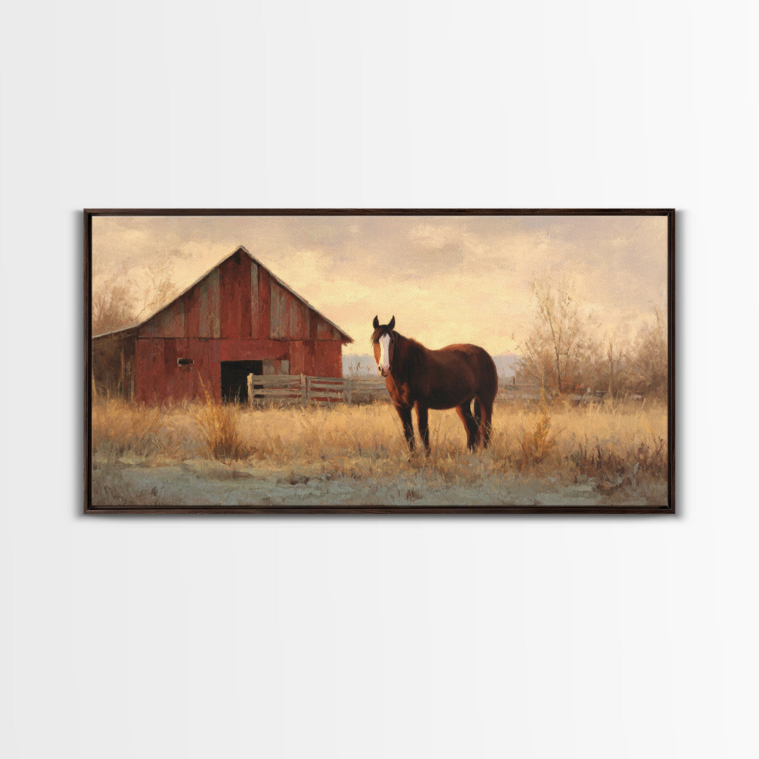 Quiet Horse Pasture at Sunset Framed Canvas Print, Guest Bedroom Art, Prints, Bedroom Decor, Abstract Art, Guest 165, GBA-2x1-65