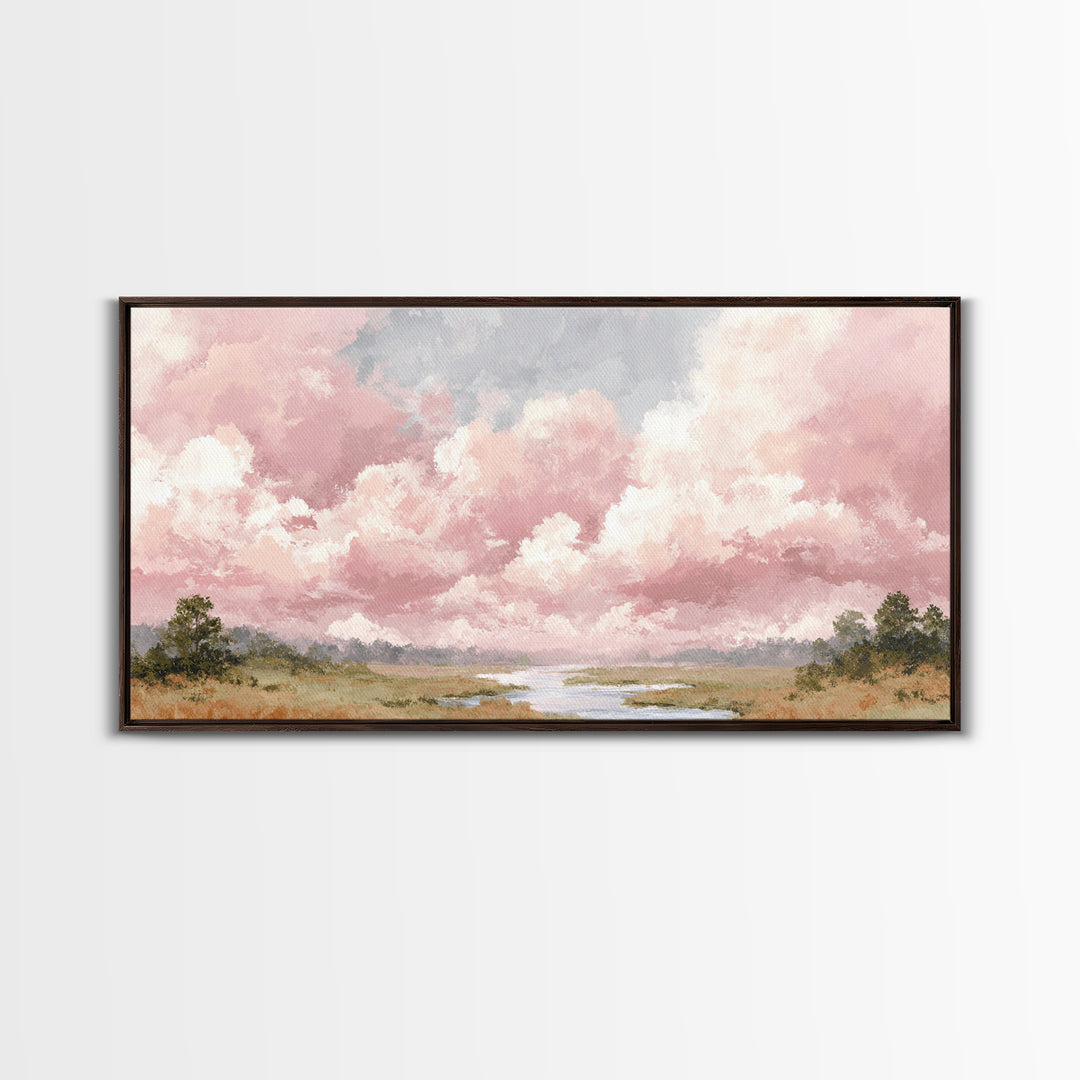 Romantic Cloudscape in Blush and Ivory Framed Canvas Print, Guest Bedroom Art, Poster, Bedroom Decor, Fine Art, Guest, GBA-2x1-7