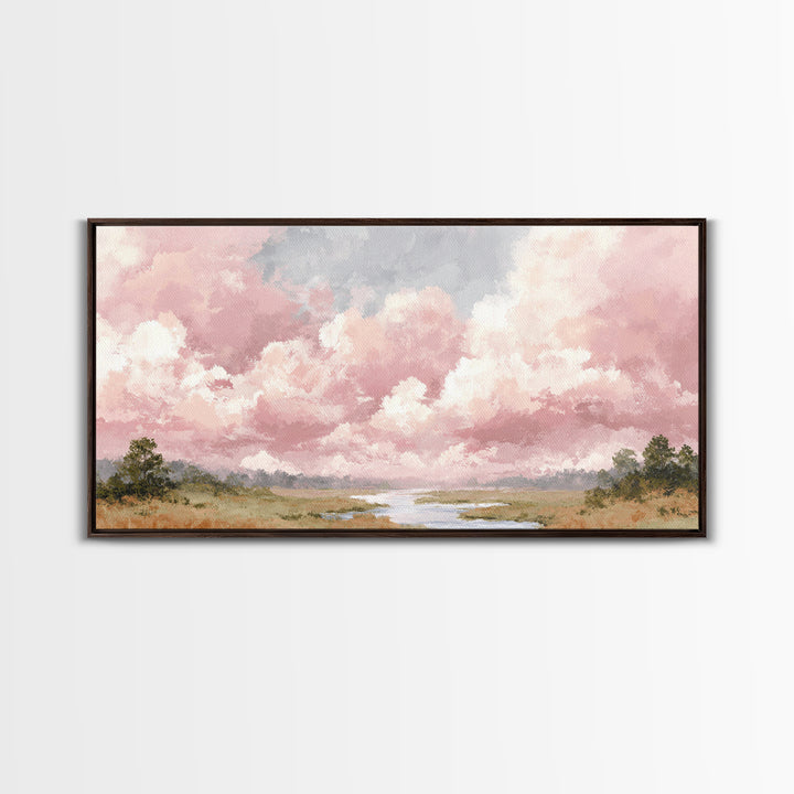 Romantic Cloudscape in Blush and Ivory Framed Canvas Print, Guest Bedroom Art, Poster, Bedroom Decor, Fine Art, Guest, GBA-2x1-7