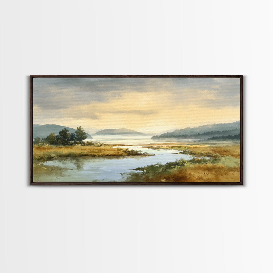 Quiet Lake Landscape at Early Morning Canvas Print, Guest Bedroom Art, Wall Decor, Bedroom Decor, Oil Painting, Guest, GBA-2x1-70