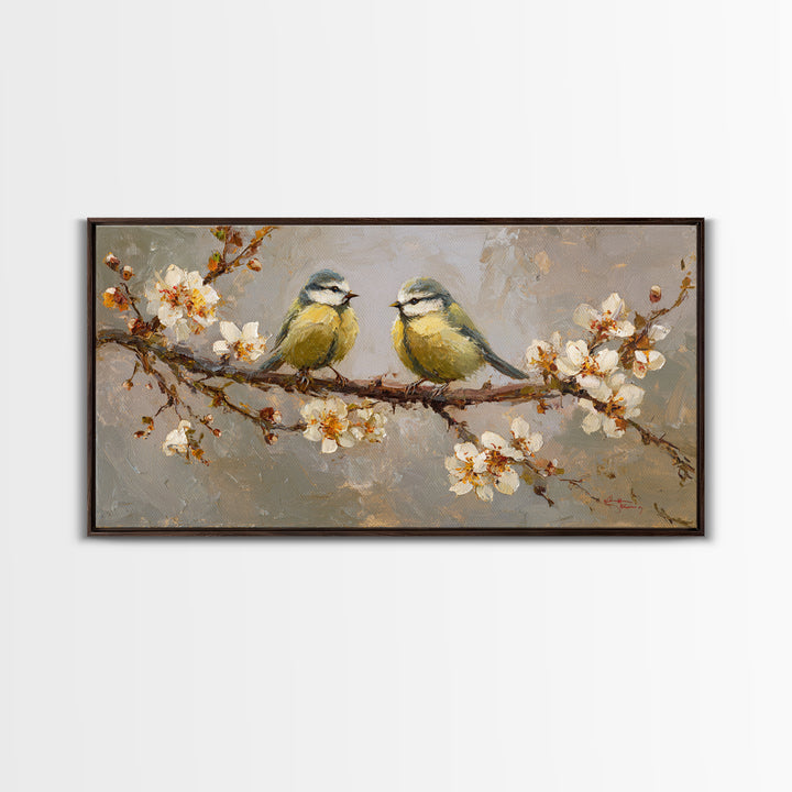Small Bird Pair on Flowering Branch Framed Canvas Print, Guest Bedroom Art, Bedroom Decor, Watercolor Art, Guest, GBA-2x1-72