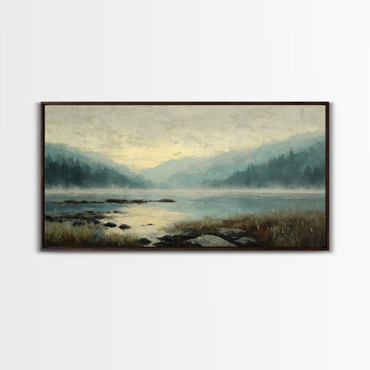Soft Mountain Horizon Framed Canvas Print, Guest Bedroom Art, Boho Decor, Bedroom Decor, Fine Art, Guest, Digital Prints, GBA-2x1-75