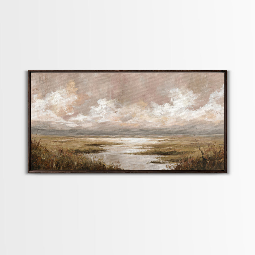 Romantic Cloudscape in Blush and Ivory Framed Canvas Print, Guest Bedroom Art, Minimalist Wall Art, Bedroom Decor, Guest, GBA-2x1-79
