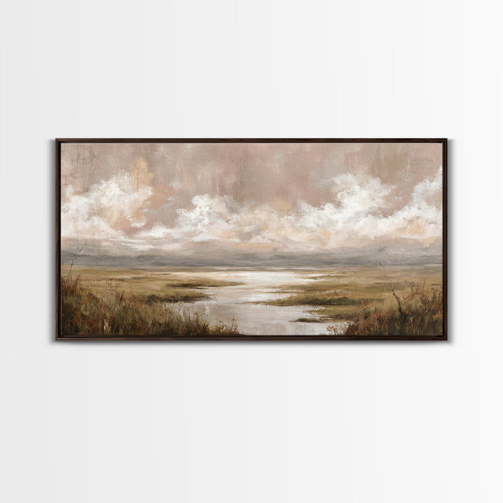 Romantic Cloudscape in Blush and Ivory Framed Canvas Print, Guest Bedroom Art, Minimalist Wall Art, Bedroom Decor, Guest, GBA-2x1-79