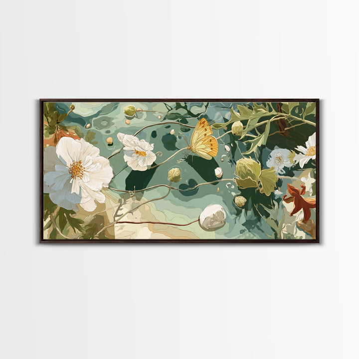 Garden Butterfly and Flowers Specimen Study Framed Canvas Print, Guest Bedroom Art, Home, Bedroom Decor, Fine Art, Guest, GBA-2x1-91