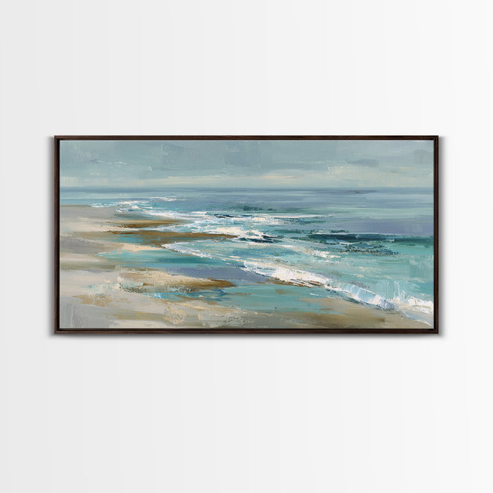 Coastal Dunes in Pale Blue and Sand Framed Canvas Print, Guest Bedroom Art, New Home Gift, Bedroom Decor, Fine Art, Guest, GBA-2x1-97