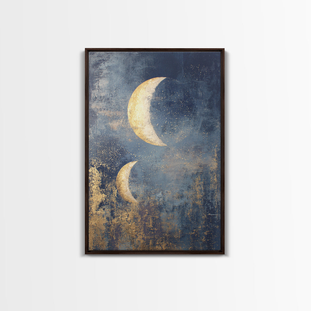 Minimal Moon and Stars Composition Framed Canvas Print, Guest Bedroom Art, Funky Wall Art, Bedroom Decor, Fine Art, Guest, GBA-2x3-24