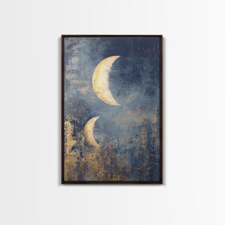 Minimal Moon and Stars Composition Framed Canvas Print, Guest Bedroom Art, Funky Wall Art, Bedroom Decor, Fine Art, Guest, GBA-2x3-24