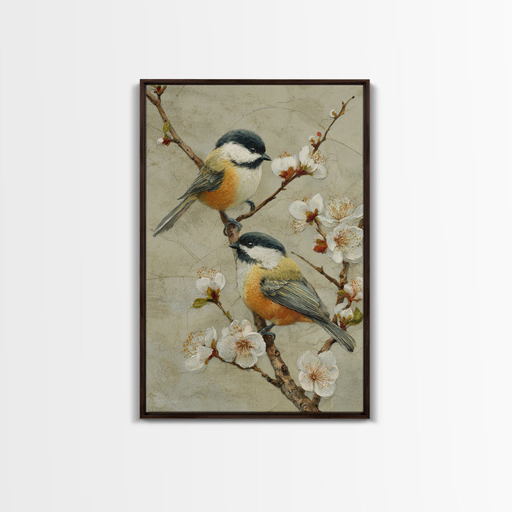 Small Bird Pair on Flowering Branch Framed Canvas Print, Guest Bedroom Art, Cat Wall Art, Bedroom Decor, Fine Art, Guest, GBA-2x3-36