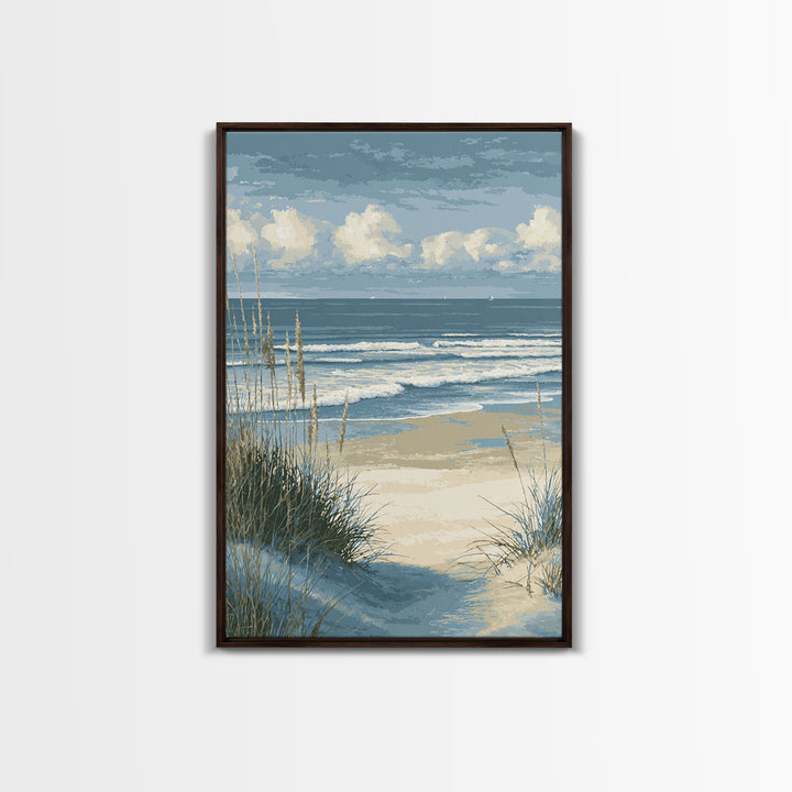 Coastal Dunes in Pale Blue and Sand Framed Canvas Print, Guest Bedroom Art, Wall Decor, Bedroom Decor, Fine Art, Guest, GBA-2x3-37