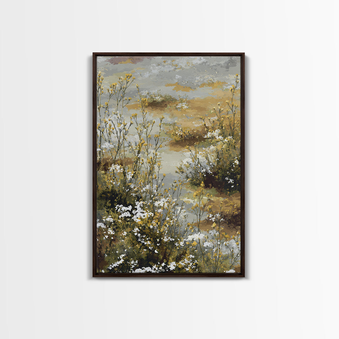 Sunlit Meadow with Delicate Flowers Framed Canvas Print, Guest Bedroom Art, Wall Art, Bedroom Decor, Fine Art, Guest, GBA-2x3-47