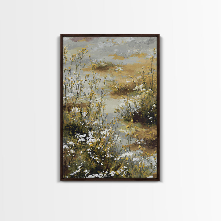Sunlit Meadow with Delicate Flowers Framed Canvas Print, Guest Bedroom Art, Wall Art, Bedroom Decor, Fine Art, Guest, GBA-2x3-47