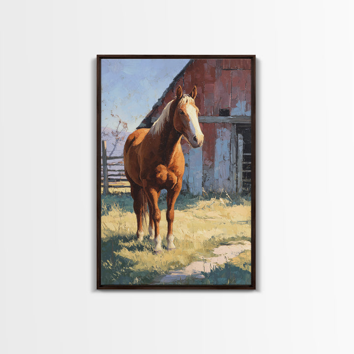 Quiet Horse Pasture at Sunset Framed Canvas Print, Guest Bedroom Art, Home, Bedroom Decor, Oil Painting, Guest, GBA-2x3-53