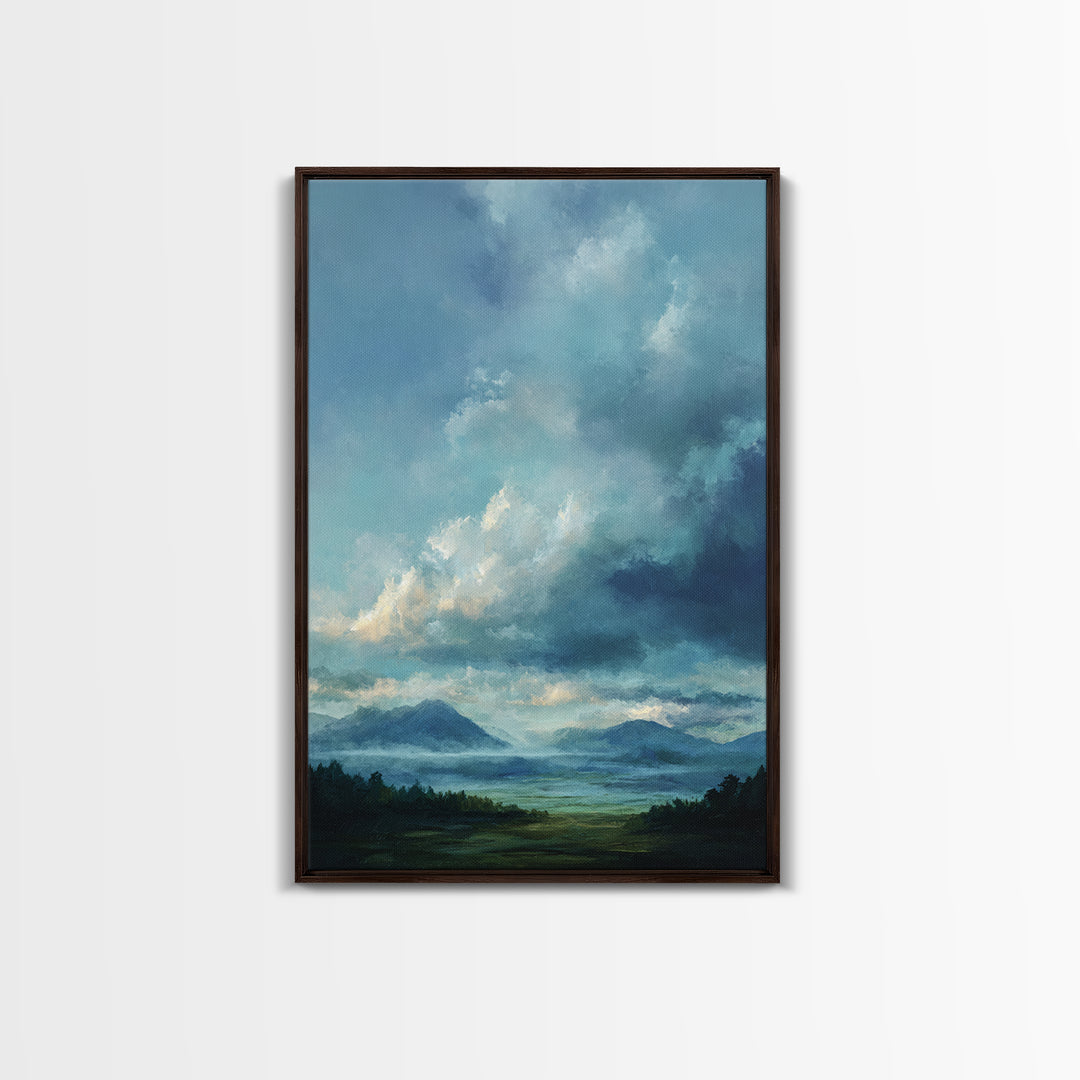 Soft Mountain Horizon Framed Canvas Print, Guest Bedroom Art, Living Room Decor, Bedroom Decor, Oil Painting, Guest, GBA-2x3-87