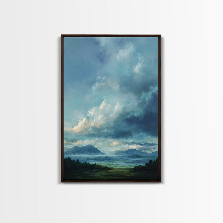 Soft Mountain Horizon Framed Canvas Print, Guest Bedroom Art, Living Room Decor, Bedroom Decor, Oil Painting, Guest, GBA-2x3-87