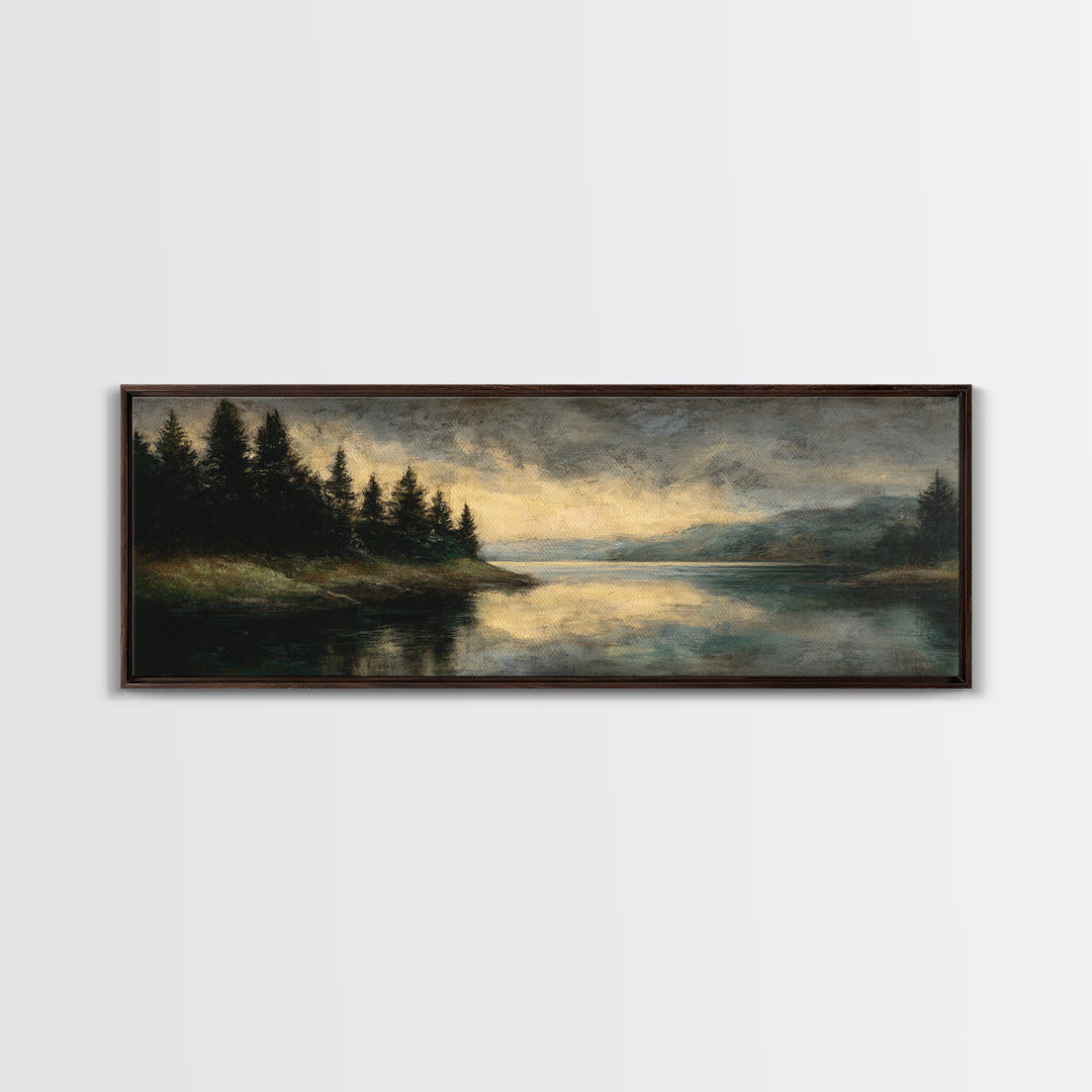 Quiet Lake Landscape at Early Morning Framed Canvas Print, Guest Bedroom Art, Wall Art Prints, Bedroom Decor, Fine Art, Guest, GBA-3x1-18