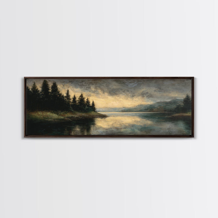 Quiet Lake Landscape at Early Morning Framed Canvas Print, Guest Bedroom Art, Wall Art Prints, Bedroom Decor, Fine Art, Guest, GBA-3x1-18