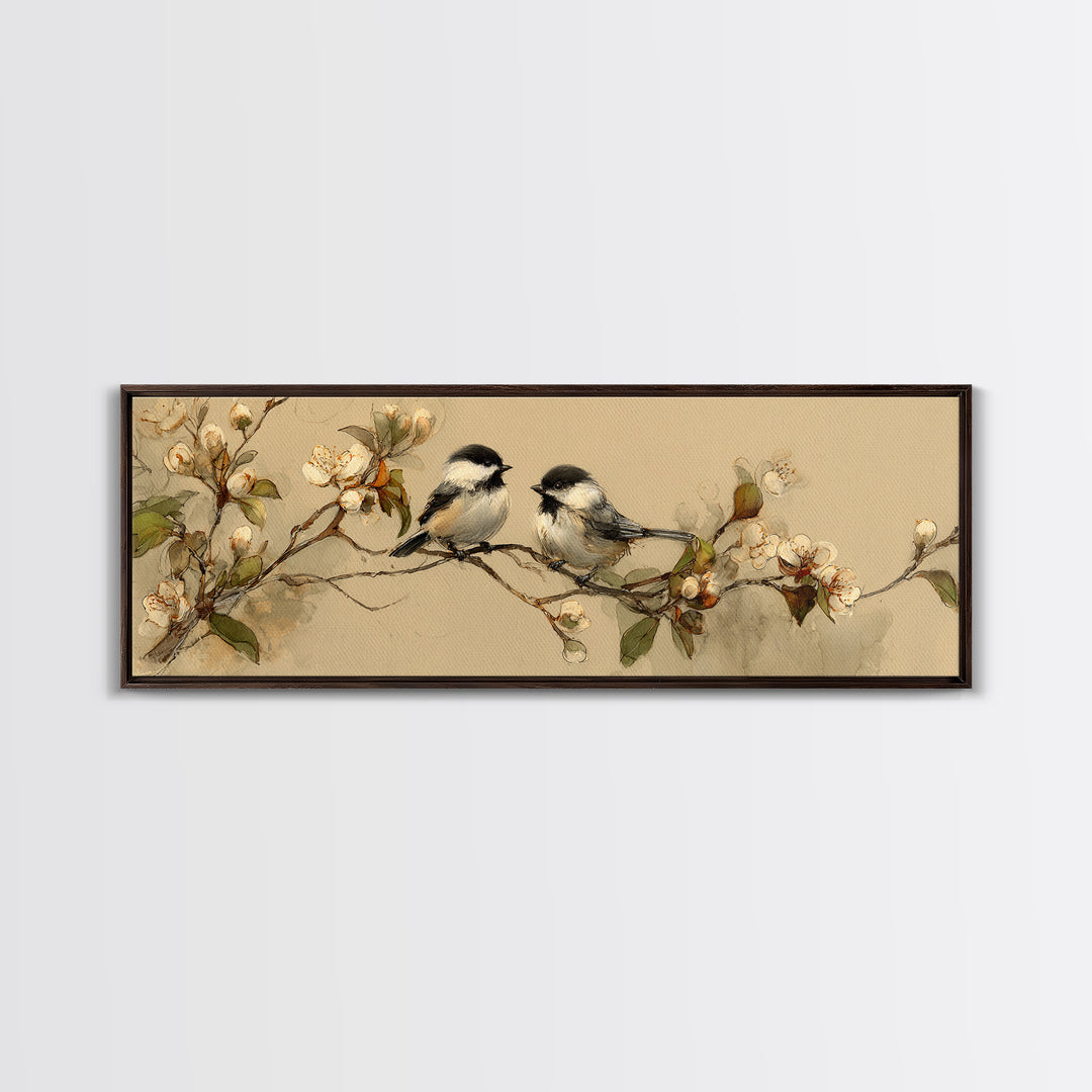 Small Bird Pair on Flowering Branch Canvas Print, Guest Bedroom Art, Downloadable Prints, Bedroom Decor, Oil Painting, Guest, GBA-3x1-20